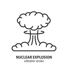 Nuclear explosion line icon. Atomic bomb vector sign. Symbol of nuclear war. Editable stroke.