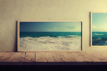 Mockup frame, wall in interior background, Coastal style, 3d render