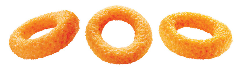 Crispy onion rings. Сorn rings. 3d illustration. Isolated on background.