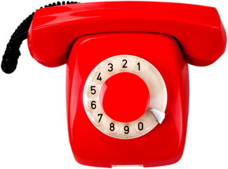Retro red telephone on white background