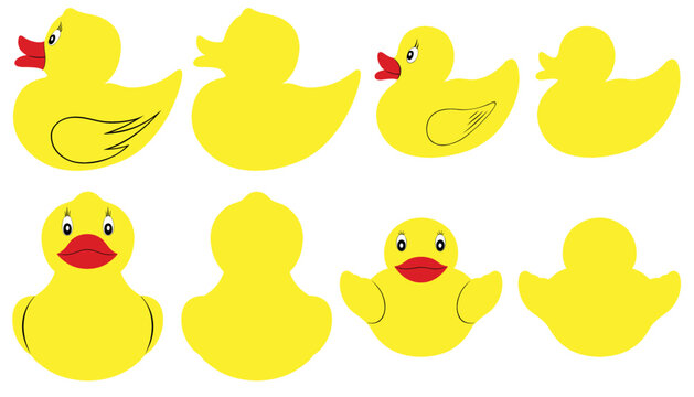 Collection of different rubber ducks isolated on white