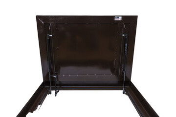 Metal hidden revision hatch for paving stones on a white background