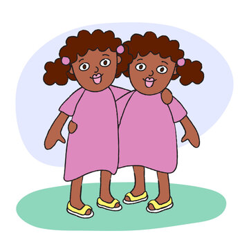 Portrait Of Afro Twin Sisters. Two Identical Girls Hugging Each Other