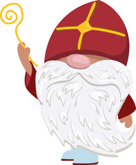 SAINT NICHOLAS CHARACTER. St. Nicolas day. An old man in a red miter. Christian holiday.Gnome.Shepherd's staff.