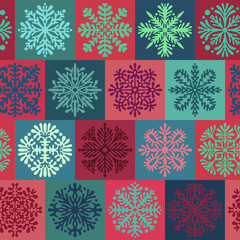 Snowflake-like Hawaiian quilt vector illustration in Christmas colors-seamless pattern