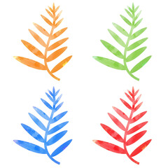 a collection of red, green, blue, and orange watercolor leaf painting illustrations. transparent background PNG file