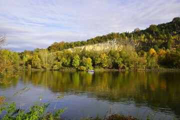 Fototapeta na wymiar The Donau river near Kelheim in autumn 2022, Bavaria - Germany.