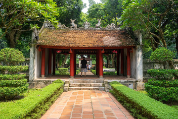 Fototapeta na wymiar view of Van Mieu Quoc Tu Giam or The Temple of Literature was constructed in 1070, first to honor Confucius and In 1076,Quoc Tu Giam as the first university of Vietnam
