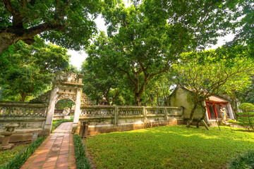 view of Van Mieu Quoc Tu Giam or The Temple of Literature was constructed in 1070, first to honor Confucius and In 1076,Quoc Tu Giam as the first university of Vietnam