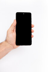  Hand holding mobile phone and blank screen for template advertising and branding technology background. 
 Realistic trendy smartphone mockup with thin frames and blank white screen isolated. 