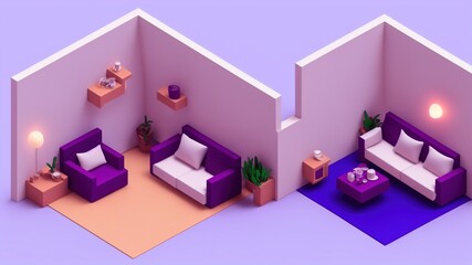 A 3D Rendered Isometric Decorated Room