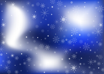 Naklejka premium Snowflakes. Snow, snowfall. Falling scattered white snowflakes on a white-blue gradient background. Vector