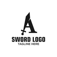 Letter A Sword Logo Design Template Inspiration, Vector Illustration.