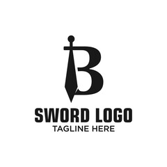 Letter B Sword Logo Design Template Inspiration, Vector Illustration.