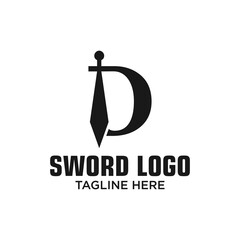 Letter D Sword Logo Design Template Inspiration, Vector Illustration.