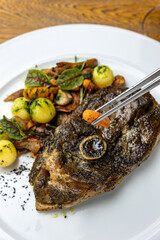 delicious steak from marbled meat in the restaurant
