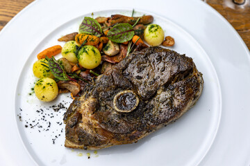 delicious steak from marbled meat in the restaurant
