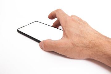  Hand holding mobile phone and blank screen for template advertising and branding technology background. 
 Realistic trendy smartphone mockup with thin frames and blank white screen isolated. 