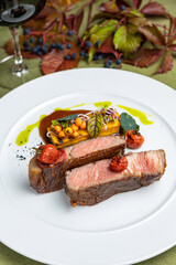 delicious steak from marbled meat in the restaurant
