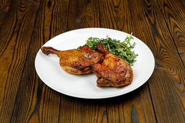 baked meat, grilled chicken on a wooden table
