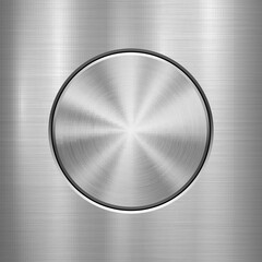 Metal technology background with abstract circle bevels and polished, brushed texture, chrome, silver, steel, aluminum for design concepts, web, prints, wallpapers, interfaces. Vector illustration. - 539506188