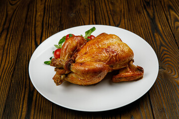 baked meat, grilled chicken on a wooden table
