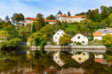 Small ancient town and medieval castle Rozmberk nad Vltavou, Czech Republic.