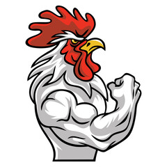 Rooster Muscle Arm Fighting Sports Mascot Logo Character Design Vector Illustration © Reni