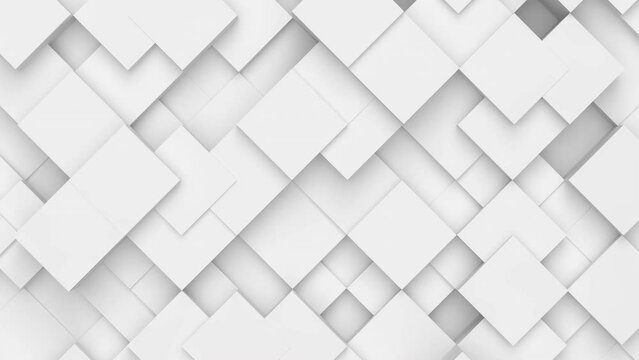 Abstract cube uneven tiles geometric surface loop: light bright clean minimal rectangular grid pattern, random waving motion background canvas in pure wall architectural pearl white. Seamless loop 3d 