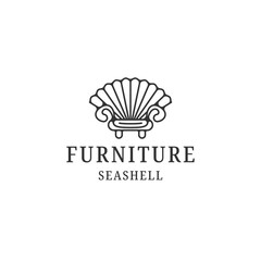 sofa seashell logo with furniture style design template flat vector illustration