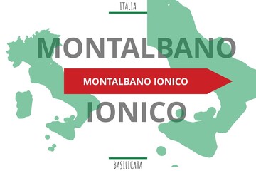 Montalbano Ionico: Illustration mit dem Namen der italienischen Stadt Montalbano Ionico - obrazy, fototapety, plakaty