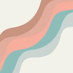 Retro style waves geometrical pattern illustration with brown, beige, turquoise, pastel pink, pink and blue stripes decoration on grey background