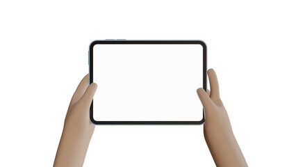 Device Mockup. cartoon hands holding an iPad with transparent background.	