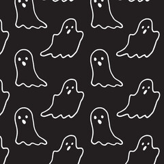 Linear cute ghosts pattern on black