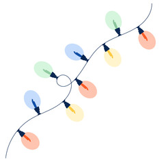 Christmas garlands with colorful lamps: yellow, green, blue, red. 