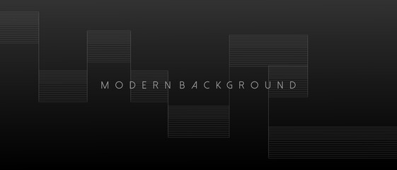 Black background with abstract grey geometric and wavy lines. Vector Illustration