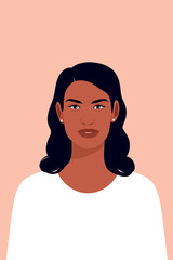 Bright multicolored portrait of an Indian woman with dark long wavy hair