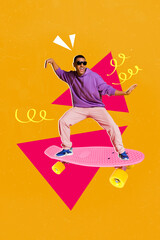 Photo sketch graphics artwork picture of handsome cool guy riding skate board isolated drawing...
