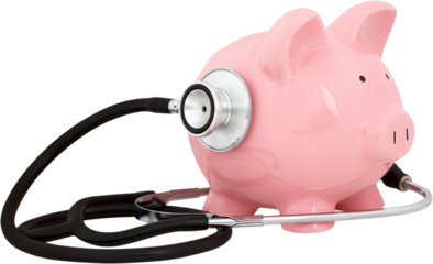 Piggy bank with a stethoscope - financial check up concept