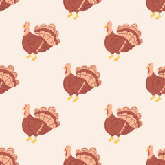 Seamless Turkey Pattern. The Thanksgiving Day collection. Flat vector illustration
