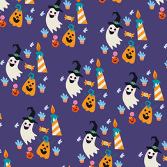 Collection of happy halloween patterns suitable for textile design and wrapping paper