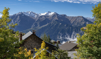 Indian Summer view in Alpe d'Huez ski resort in the French Alps, France