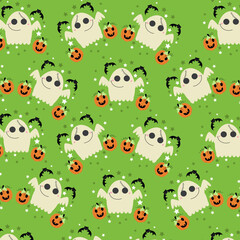 Collection of happy halloween patterns suitable for textile design and wrapping paper