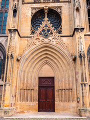 Fototapeta premium Portal of the Gothic-Romanesque Church of the Assumption in Rouffach, Alsace, France