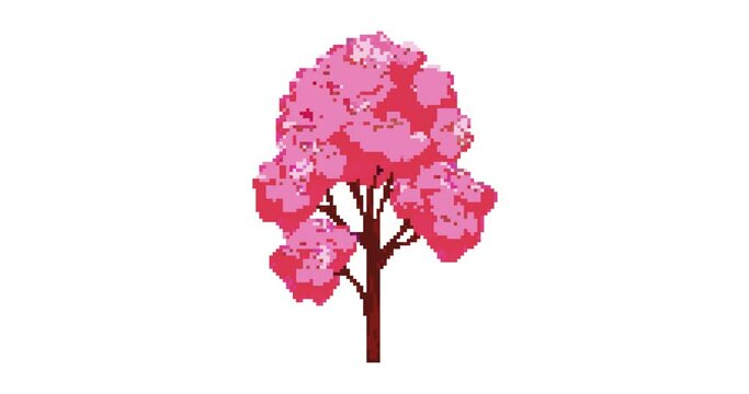 Pixel tree video. Pixel art 8 bit. Pixel animation for video game, old school style. 