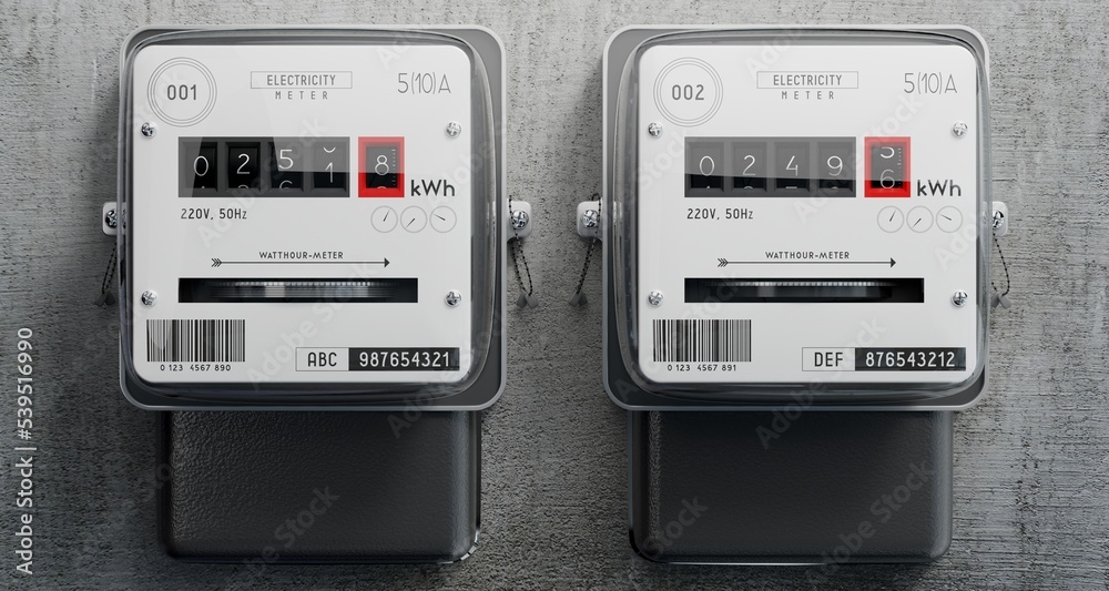 Wall mural Electricity meters and concrete wall - 3D illustration