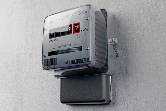 Electricity meter on concrete wall - 3D illustration
