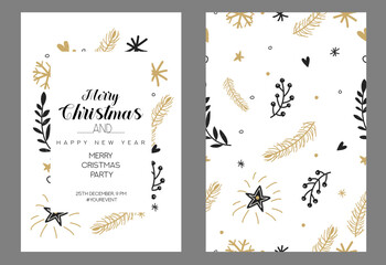 Christmas illustration set, with infinite pattern, happy new year, merry Christmas, white background