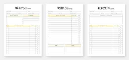 Project planner template. 3 Set of minimalist Project Planners. Printable project planner template design. Minimalist Planner Pages Template Set. Project tracker template. Organizer & Schedule Planner