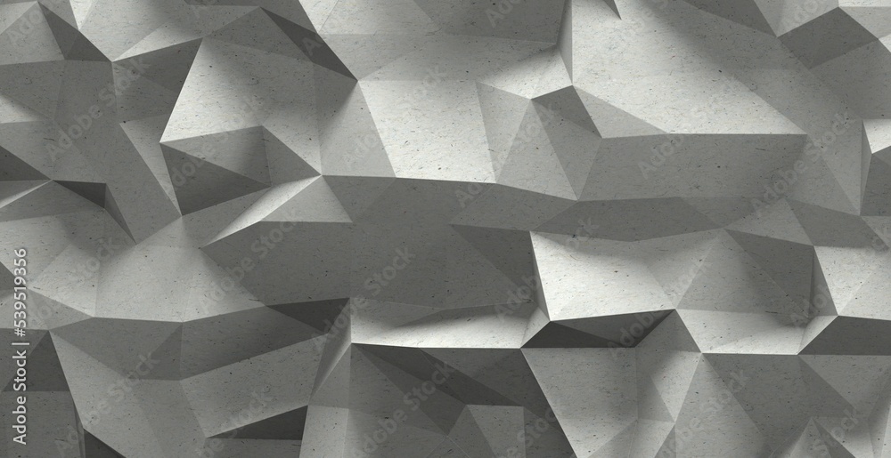 Poster Close up detail of abstract modern metallic triangular wall pattern. Silver triangle geometric art wallpaper.